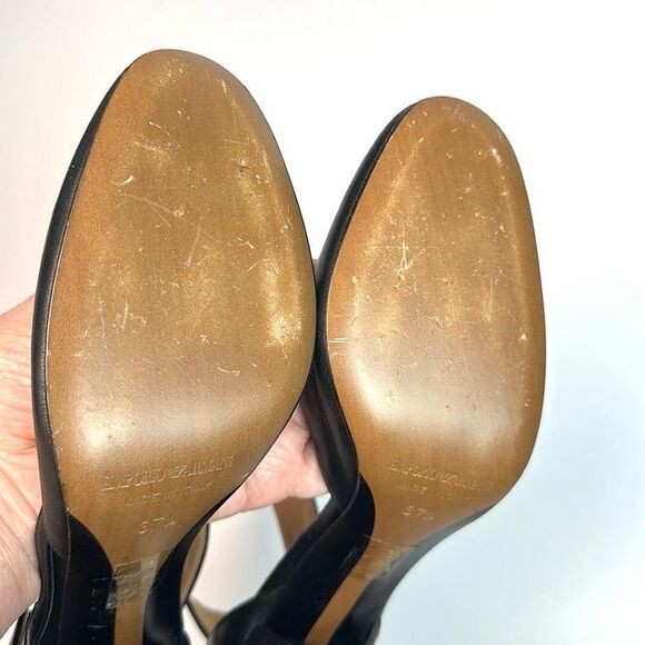 Emporio Armani Black Leather Pumps High Heels Mary Jane size 37,5 US 7,5 Italy - Picture 9 of 16